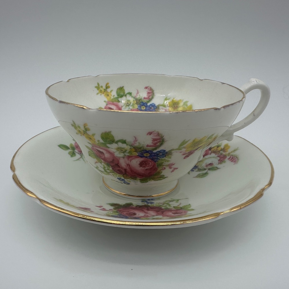 Stanley Fine Bone China Tea Cup Saucer Set England Floral Gold Gilt Scalloped